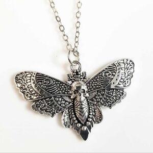 NEW Dolls Kill Silver Metal Chain Necklace w/ Death Moth Skull Pendant